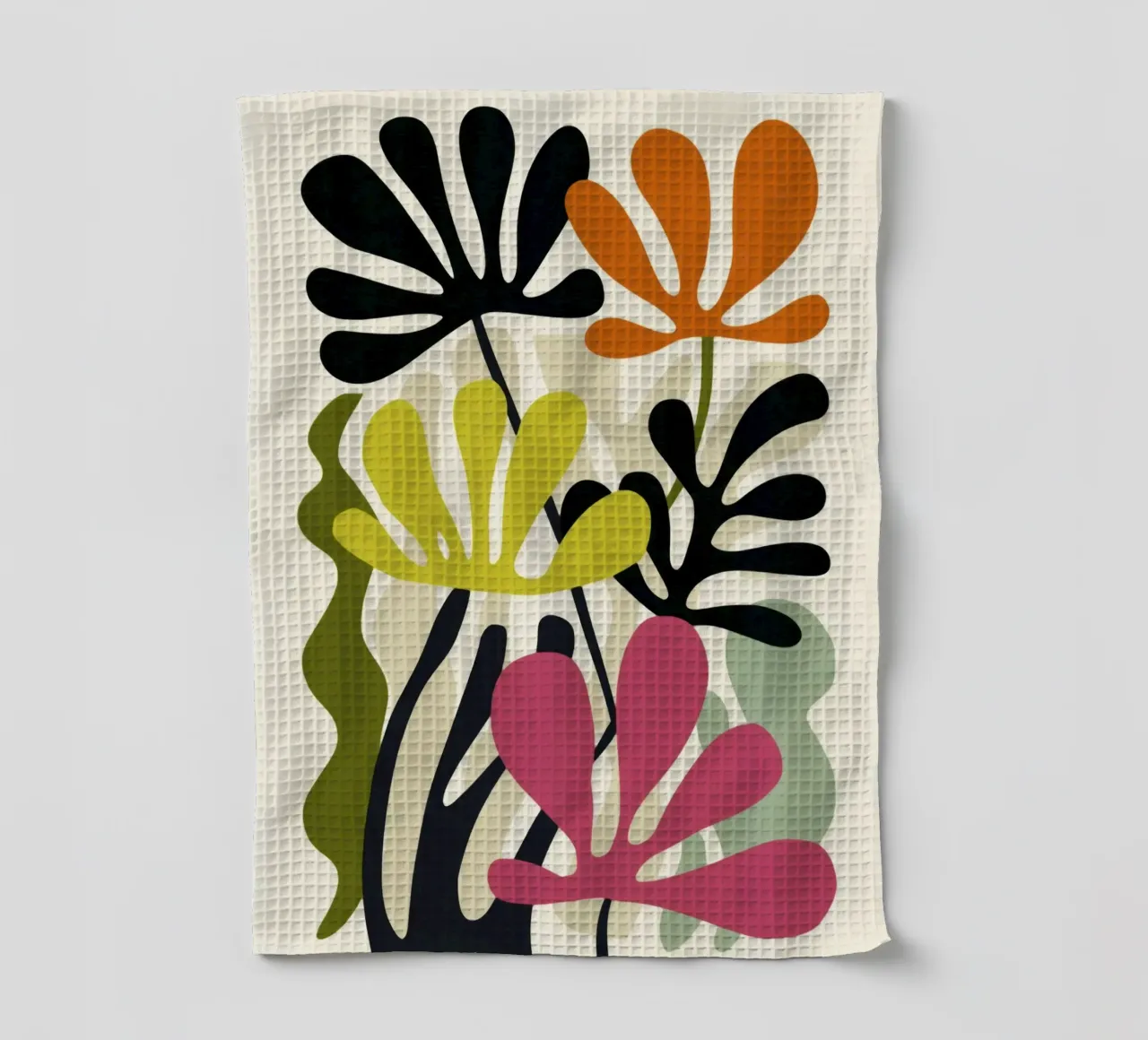 Abstract Garden Shapes – Modern Retro Botanical Art tea towel by Modern Muse
