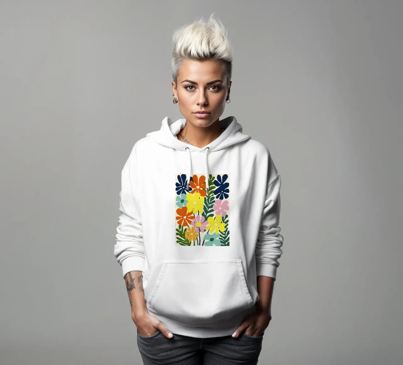 Forme botaniche astratte in un mix di colori retrò felpa con cappuccio da Modern Muse