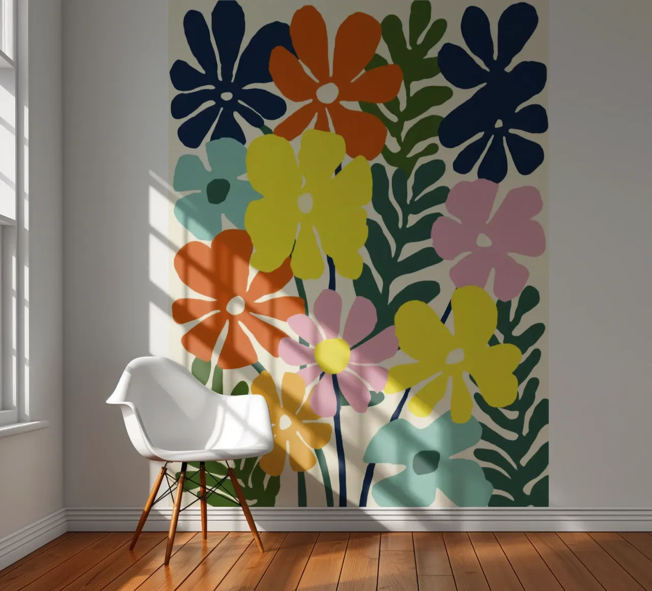 Formas botánicas abstractas en mezcla de colores retro papel para pared de Modern Muse