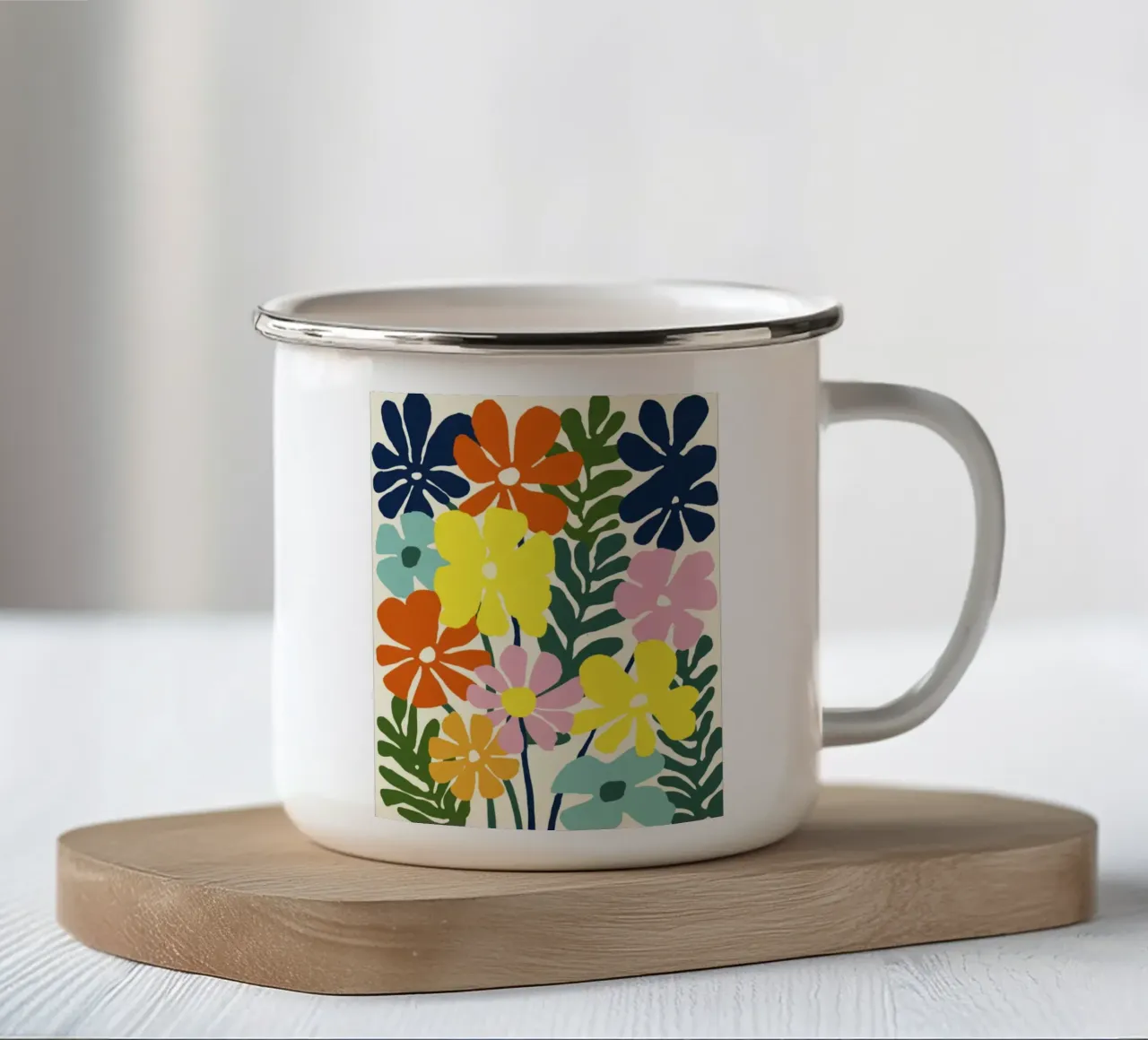 Forme botaniche astratte in un mix di colori retrò tazza in smalto da Modern Muse