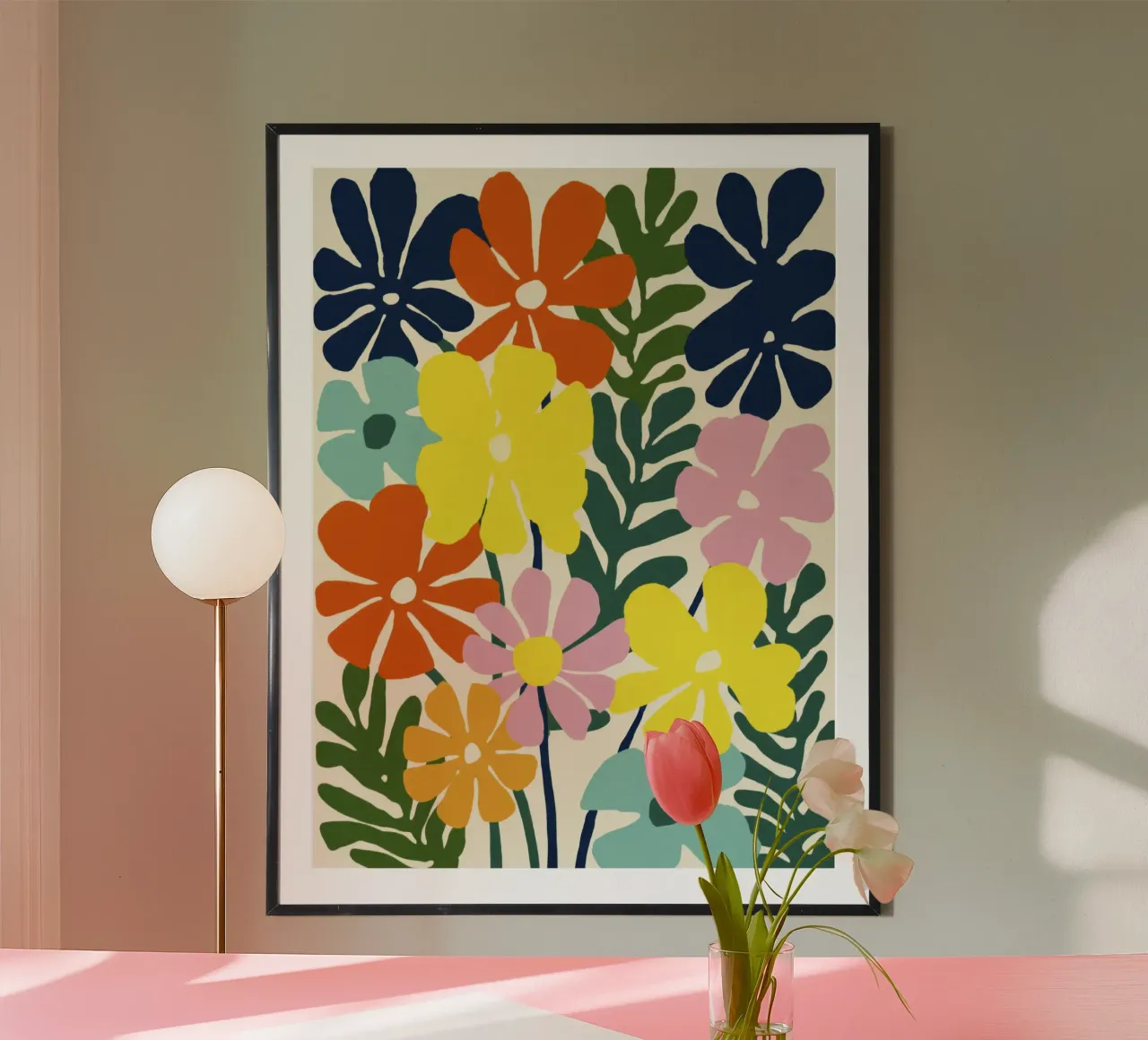 Forme botaniche astratte in un mix di colori retrò poster con telaio in legno da Modern Muse