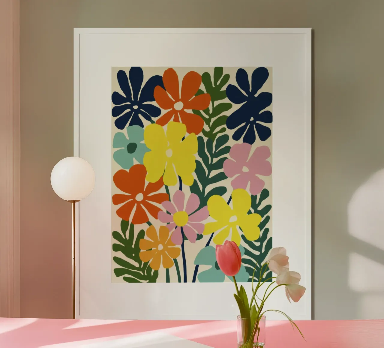 Forme botaniche astratte in un mix di colori retrò poster con telaio in legno da Modern Muse