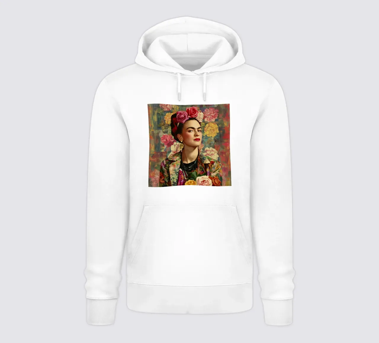 Audace musa bohémien con corona di rose circondata da fiori lussureggianti felpa con cappuccio da Modern Muse