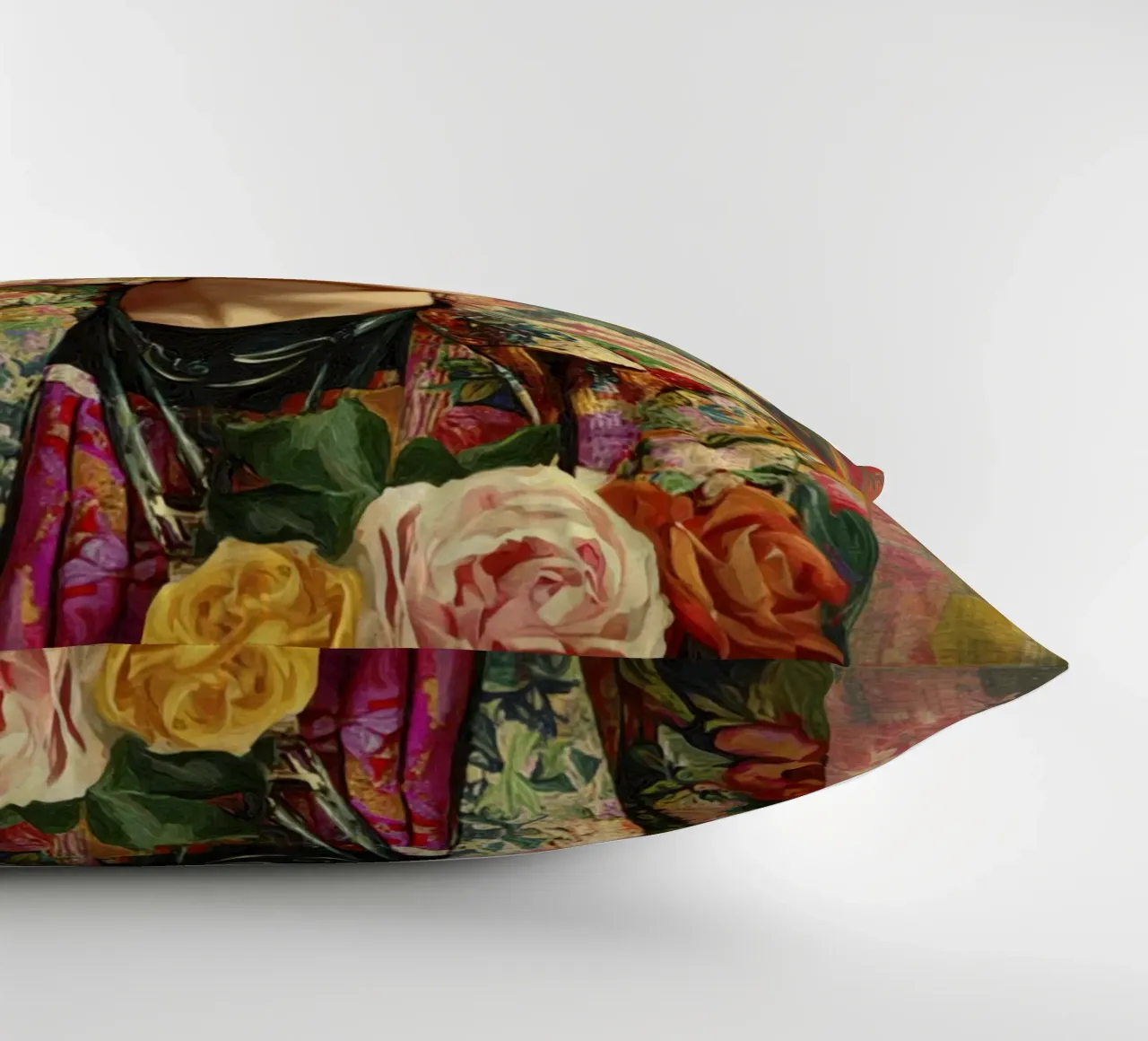 Audace musa messicana con rose e giacca dipinta cuscino da Modern Muse