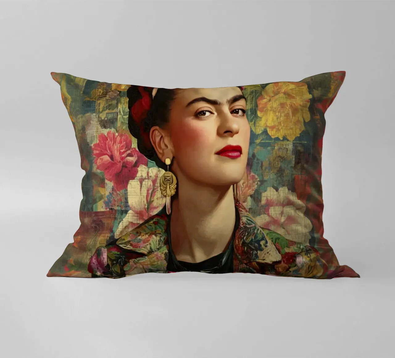 Audace musa messicana con rose e giacca dipinta cuscino da Modern Muse