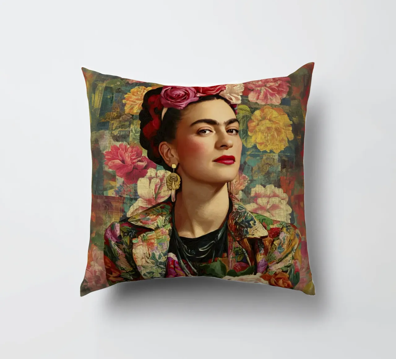 Audace musa messicana con rose e giacca dipinta cuscino da Modern Muse