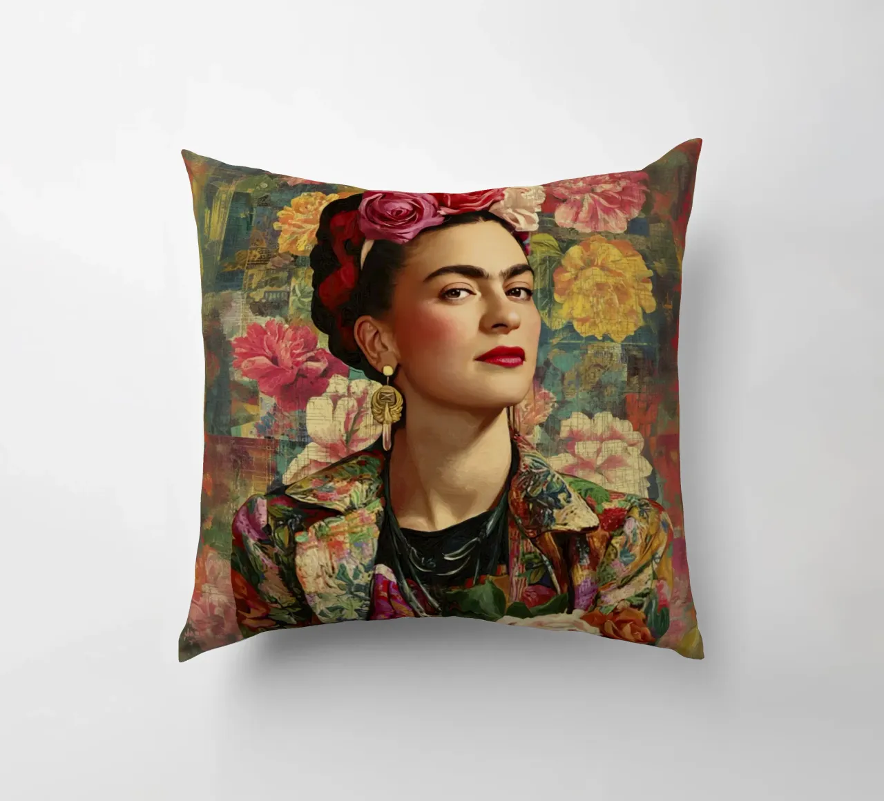 Audace musa messicana con rose e giacca dipinta cuscino da Modern Muse