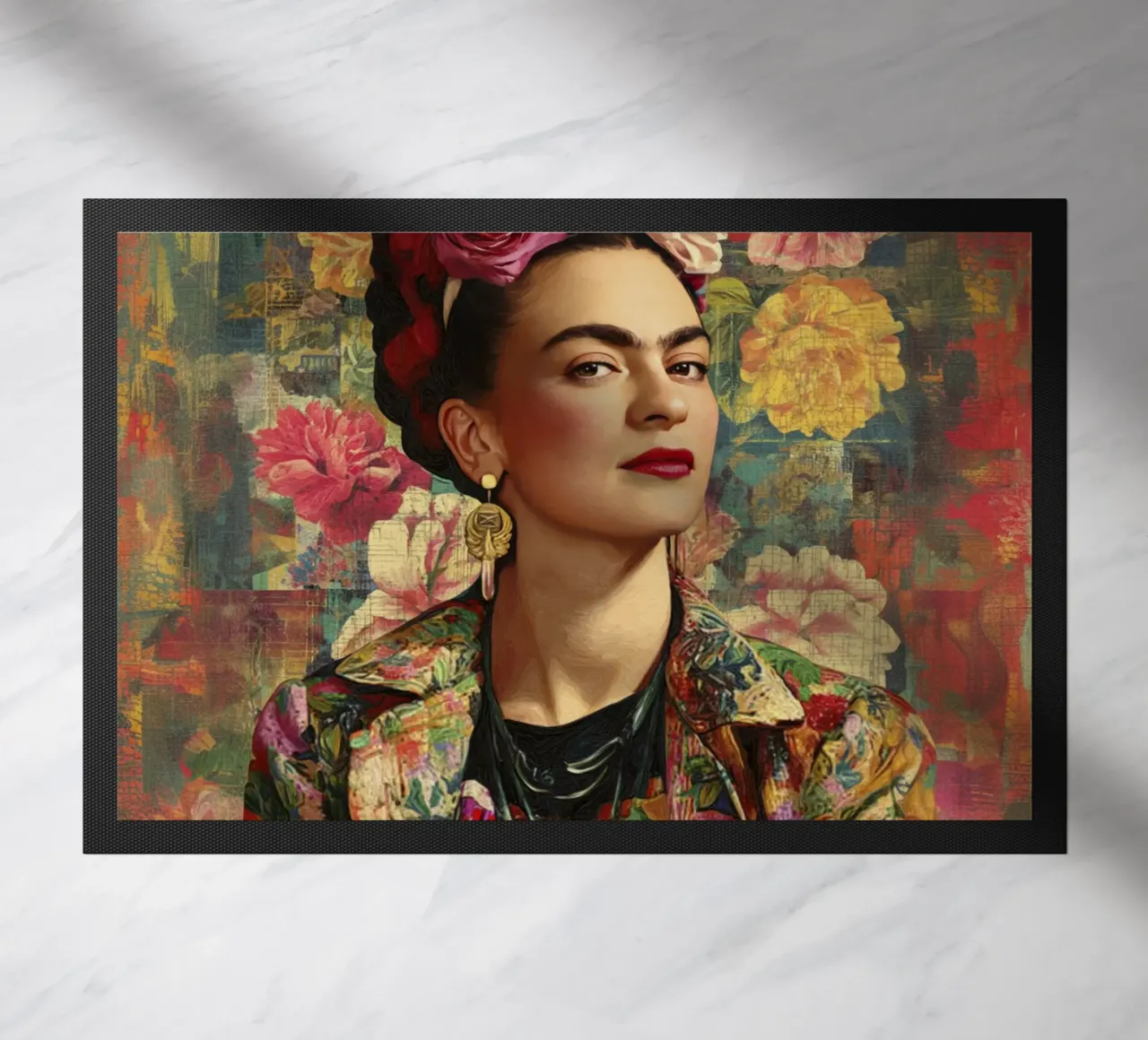 Audace musa messicana con rose e giacca dipinta zerbino da Modern Muse