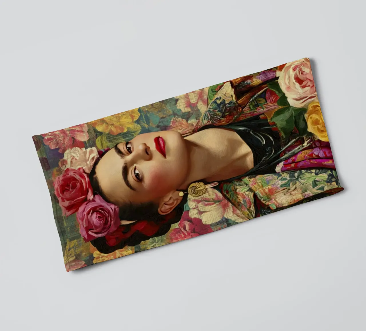 Audace musa bohémien con corona di rose circondata da fiori lussureggianti asciugamano da bagno da Modern Muse