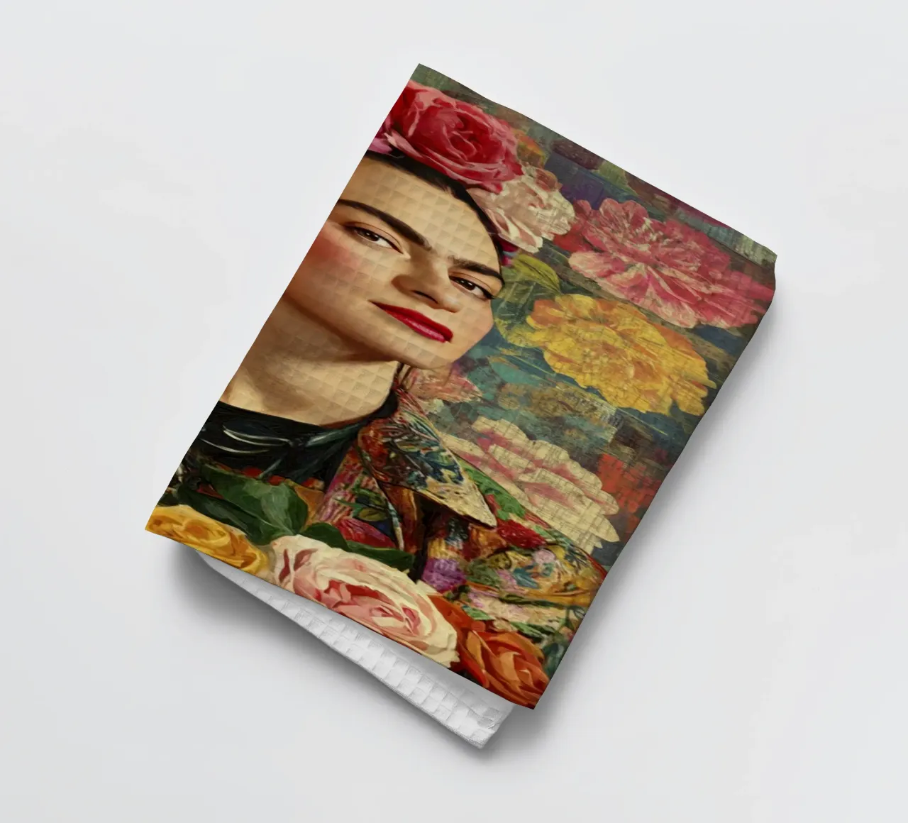 Audace musa bohémien con corona di rose circondata da fiori lussureggianti canovaccio da cucina da Modern Muse