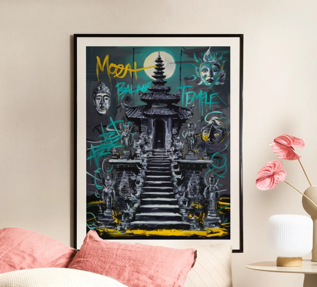 Tempio sacro poster con telaio in legno da Muse Fragments
