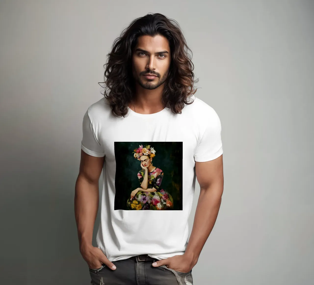 Audace musa messicana con rose e abito a fiori t-shirt da Modern Muse