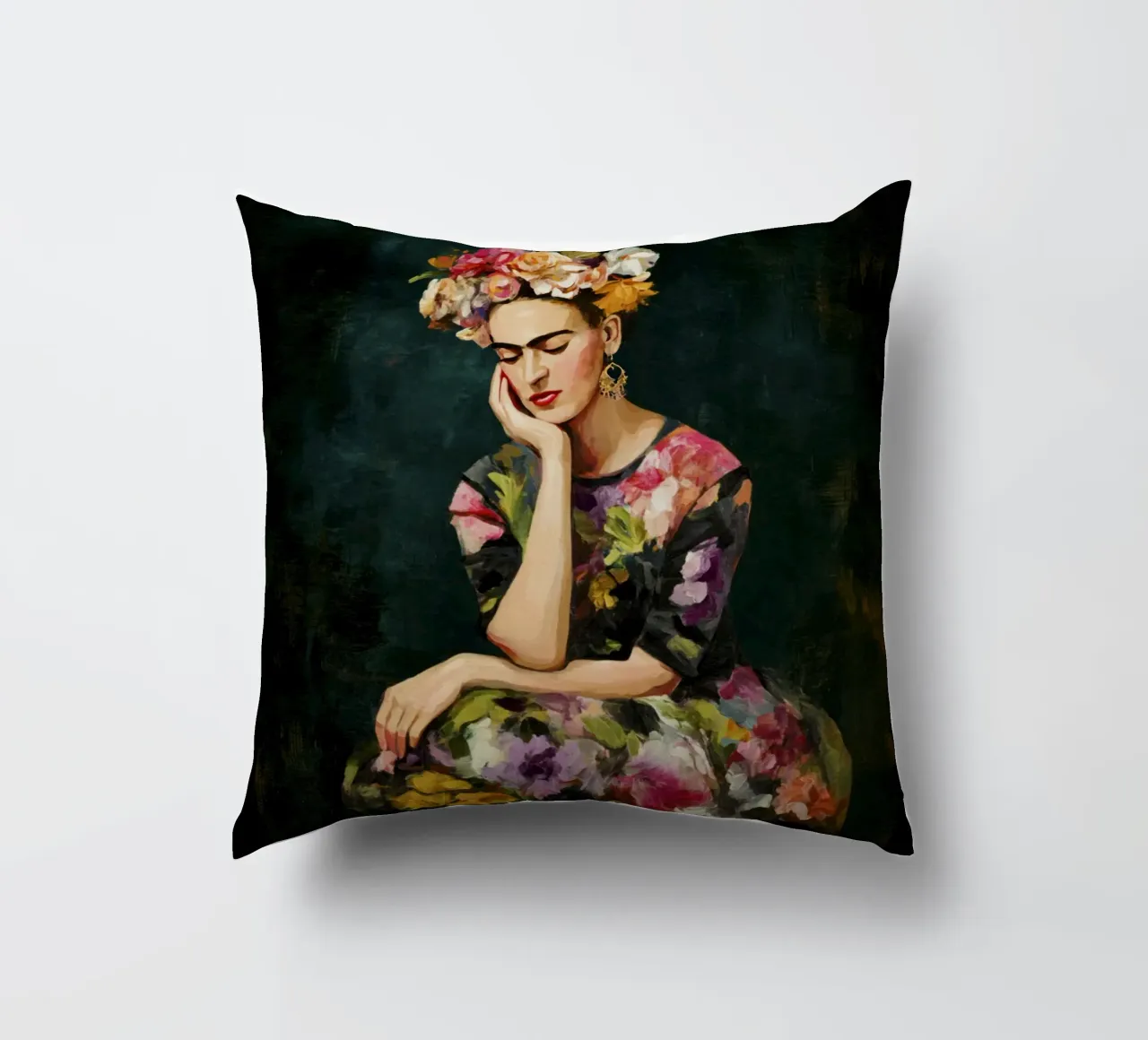 Audace musa messicana con rose e abito a fiori cuscino da Modern Muse