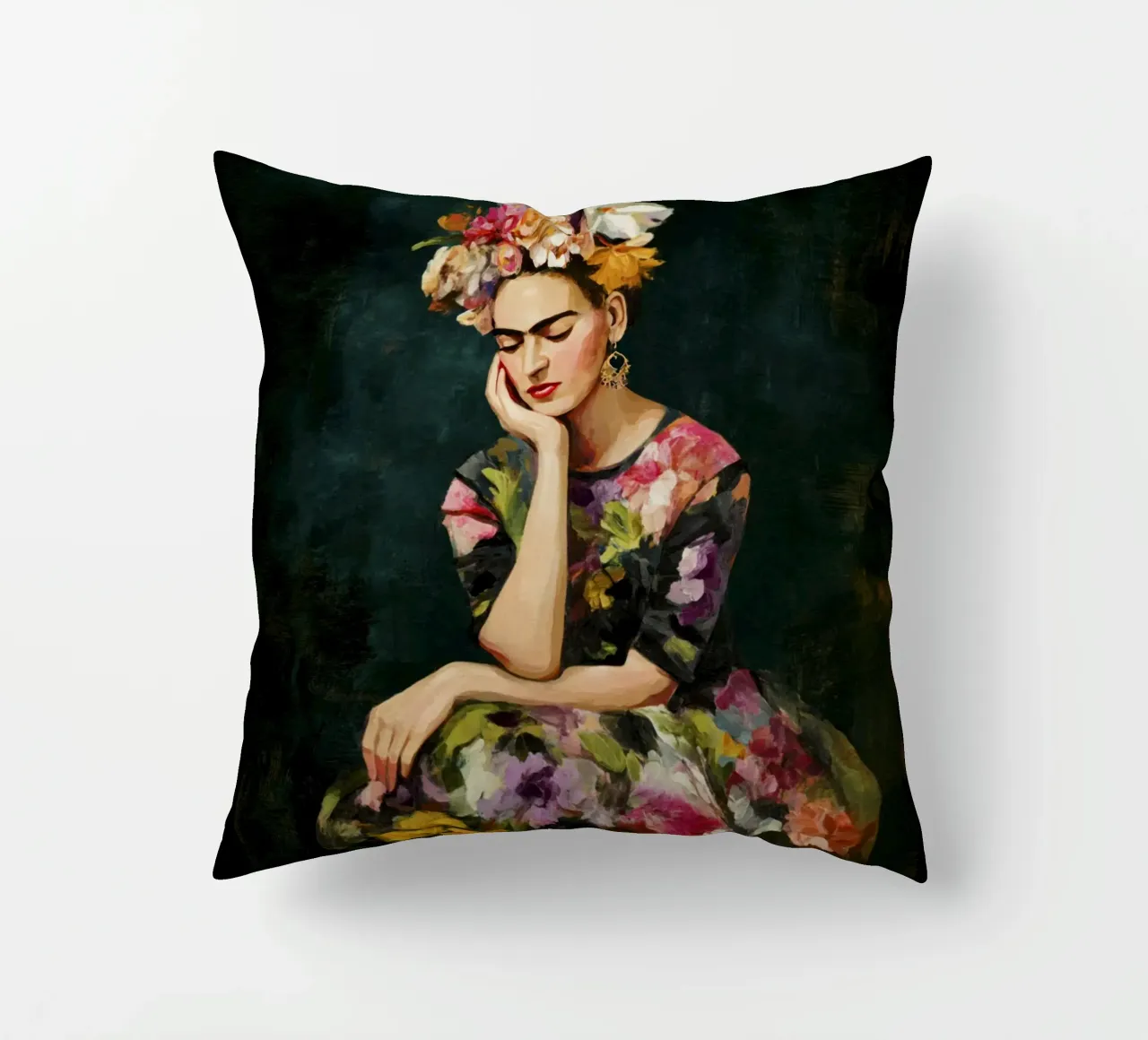 Audace musa messicana con rose e abito a fiori cuscino da Modern Muse