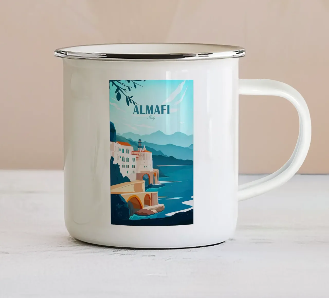 Amalfiküste traditionelles Reisen Italien Emaille Tasse von Liliestudio