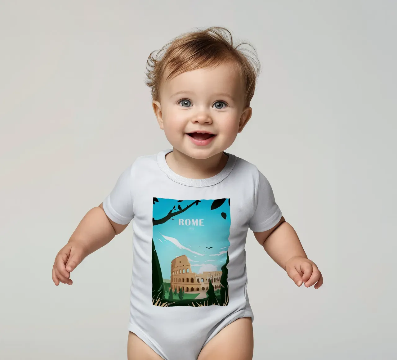 Amsterdam traditional travel print - Netherlands Italy Rome short-sleeve baby romper by Liliestudio
