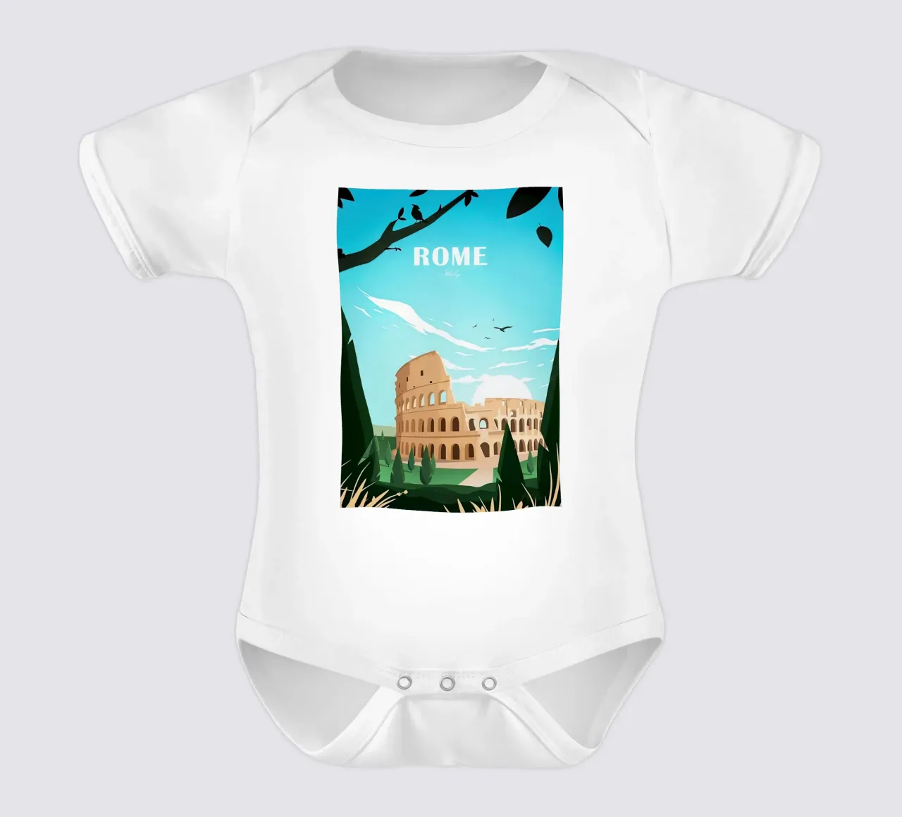 Amsterdam traditional travel print - Netherlands Italy Rome short-sleeve baby romper by Liliestudio