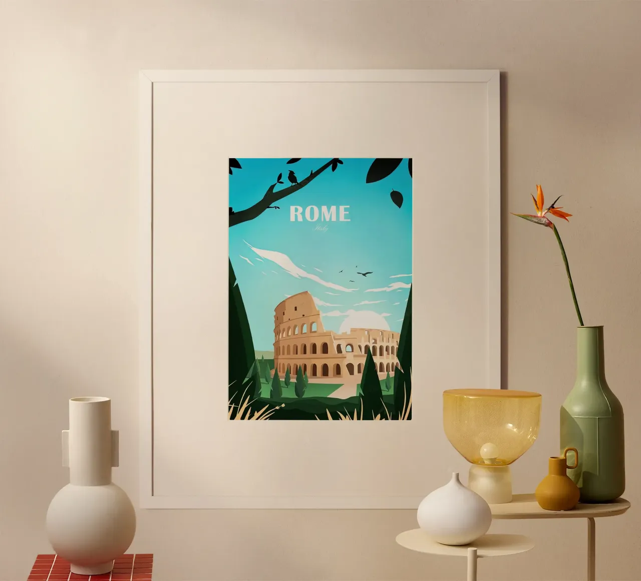 Amsterdam traditionele reisprent - Nederland Italië Rome poster met aluminium frame van Liliestudio
