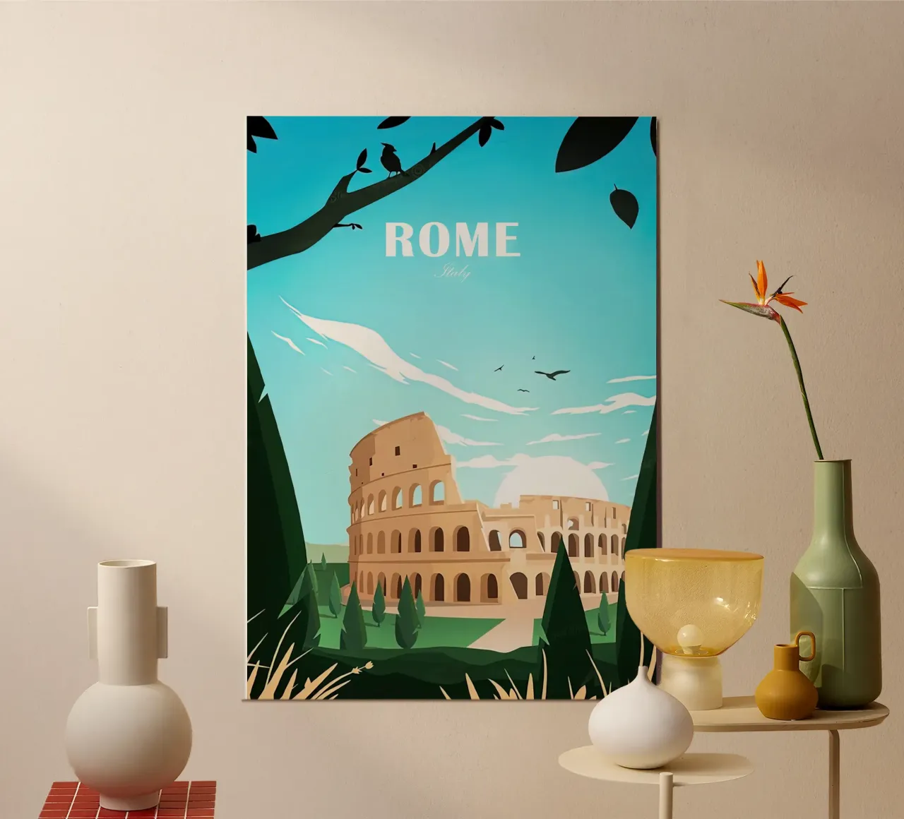 Amsterdam traditionele reisprent - Nederland Italië Rome poster met aluminium frame van Liliestudio