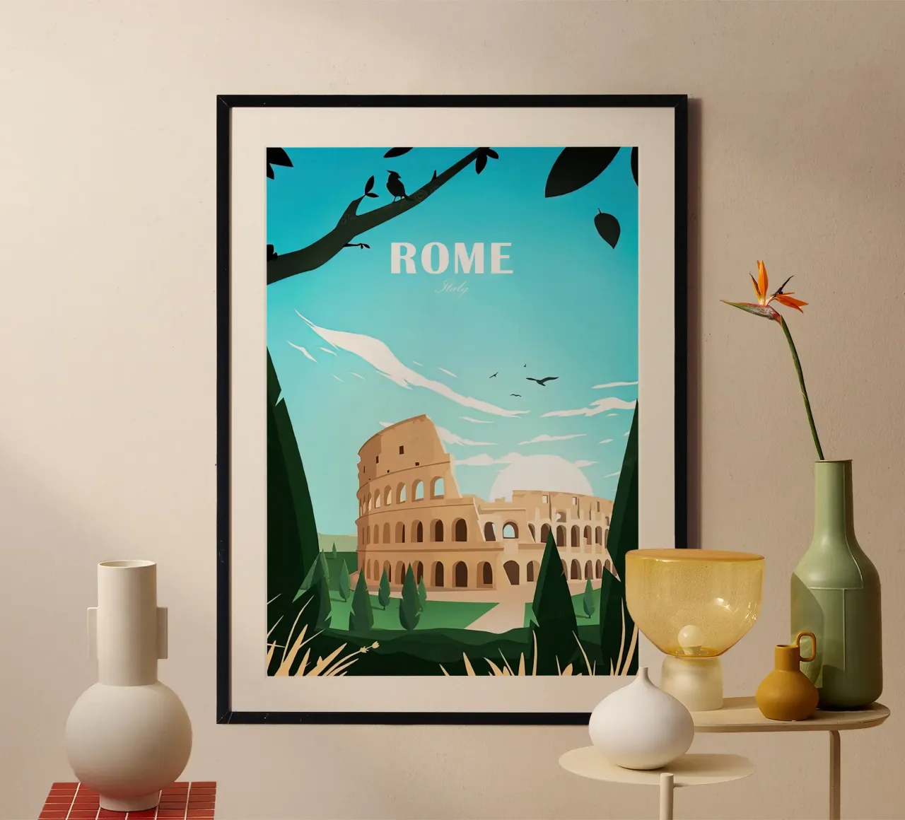 Amsterdam traditionele reisprent - Nederland Italië Rome poster met aluminium frame van Liliestudio