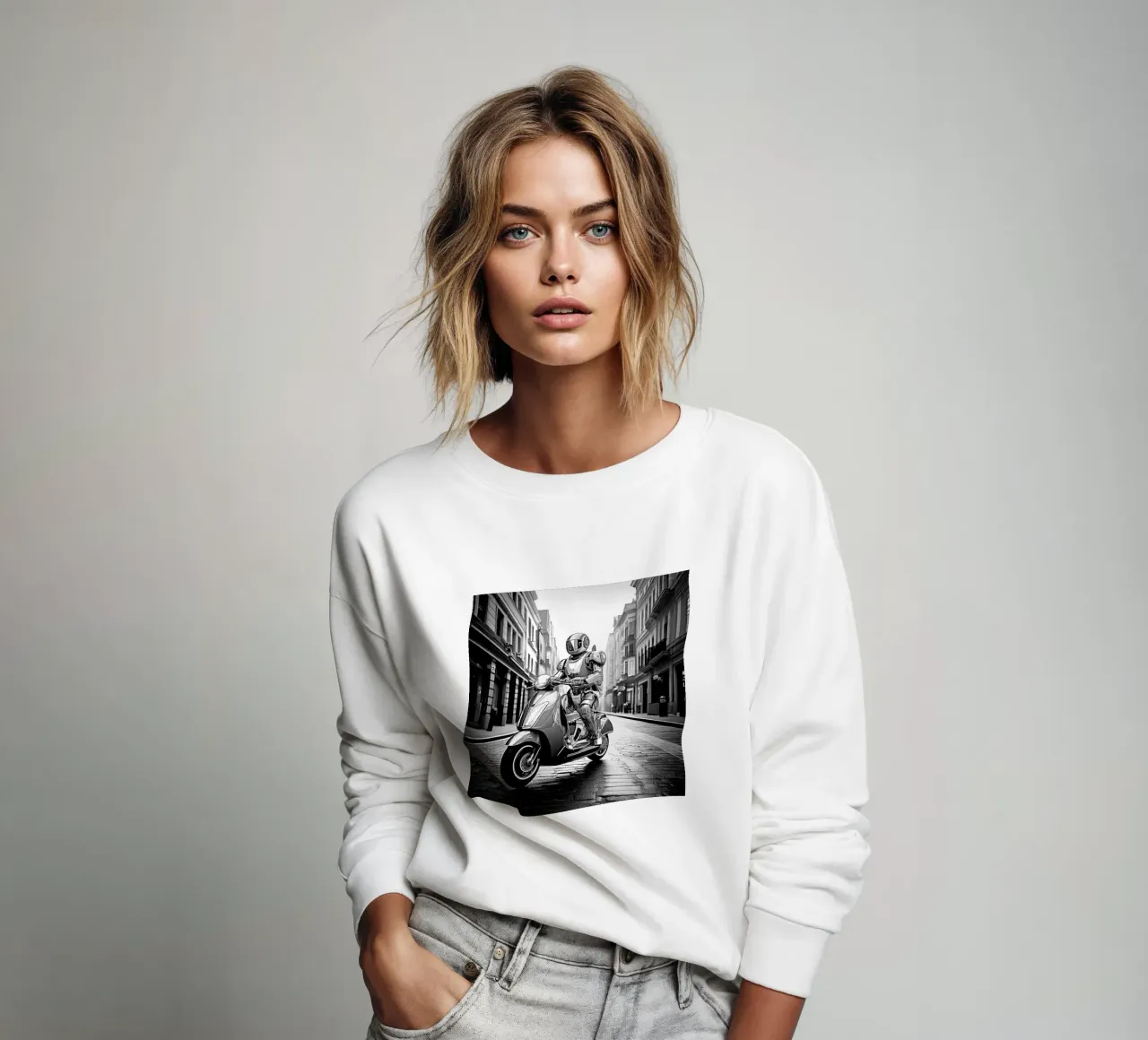 ROBOT EN SCOOTER. Noir et blanc. felpa da Thierry vobmann photography