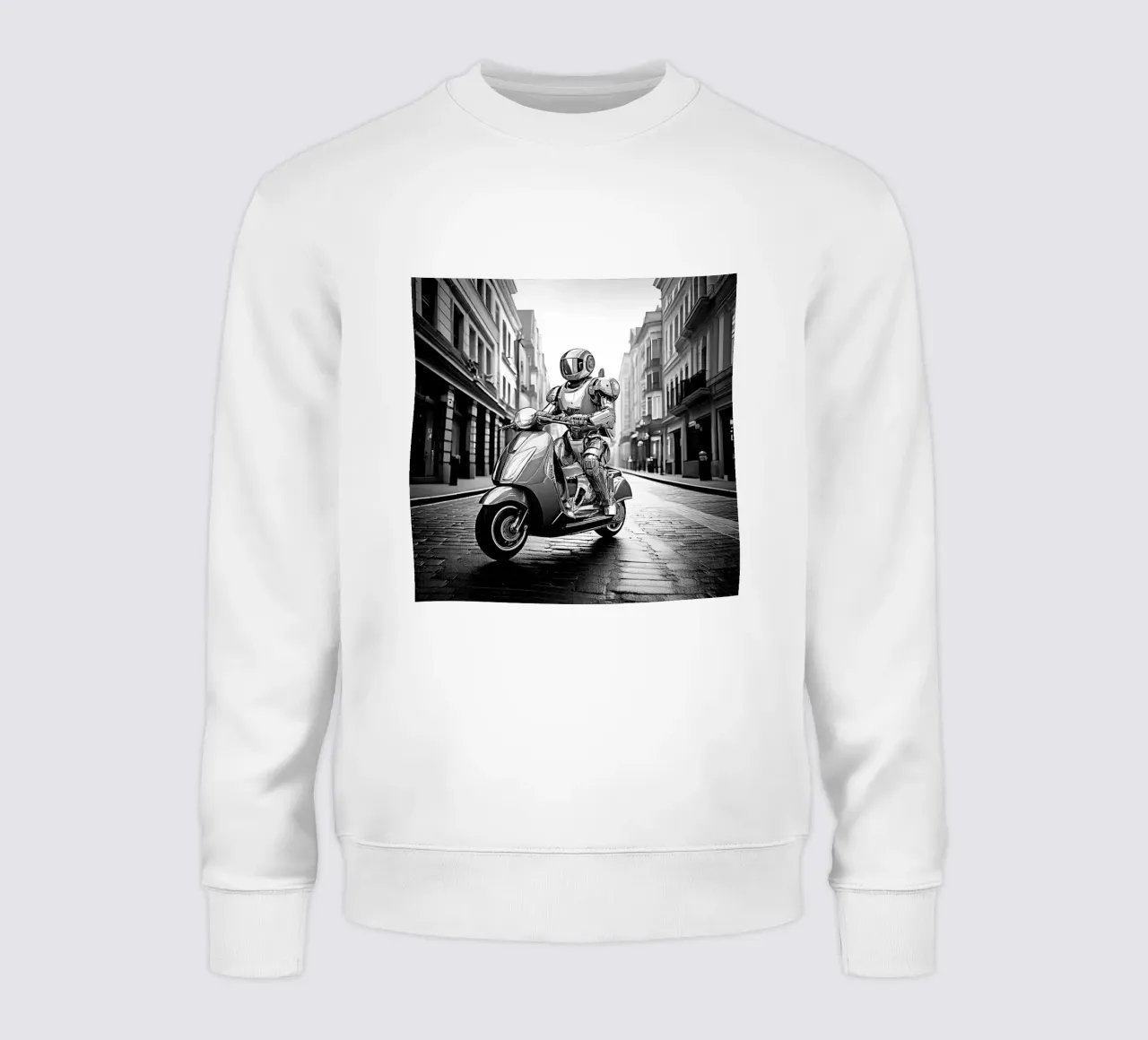 ROBOT EN SCOOTER. Noir et blanc. felpa da Thierry vobmann photography