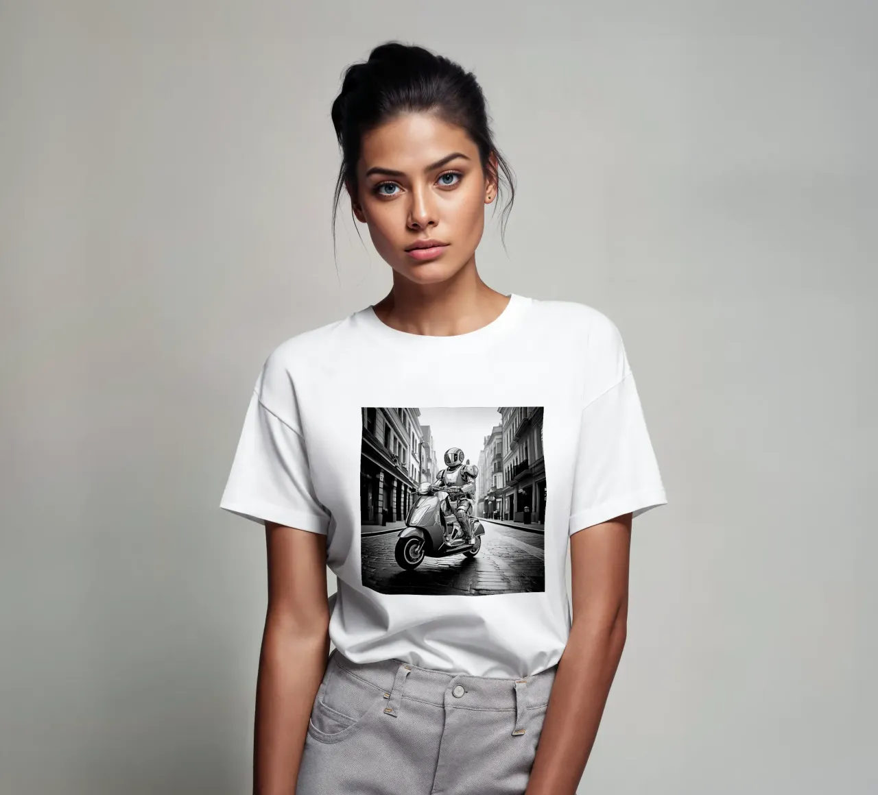 ROBOT EN SCOOTER. Noir et blanc. t-shirt da Thierry vobmann photography