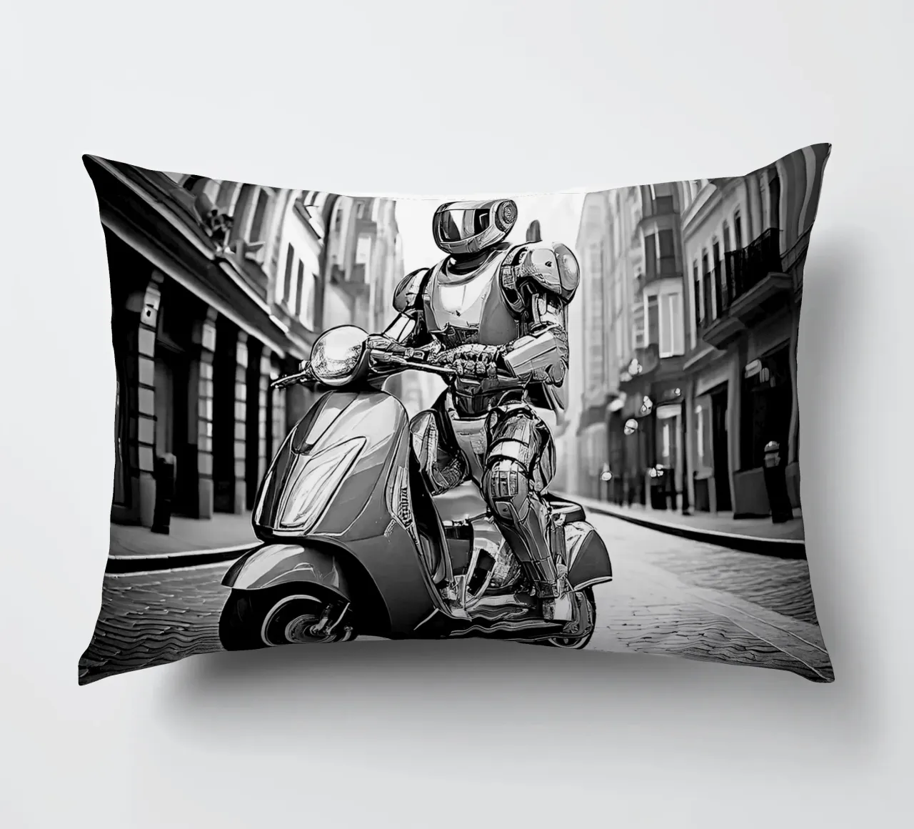 ROBOT EN SCOOTER. Noir et blanc. cuscino da Thierry vobmann photography