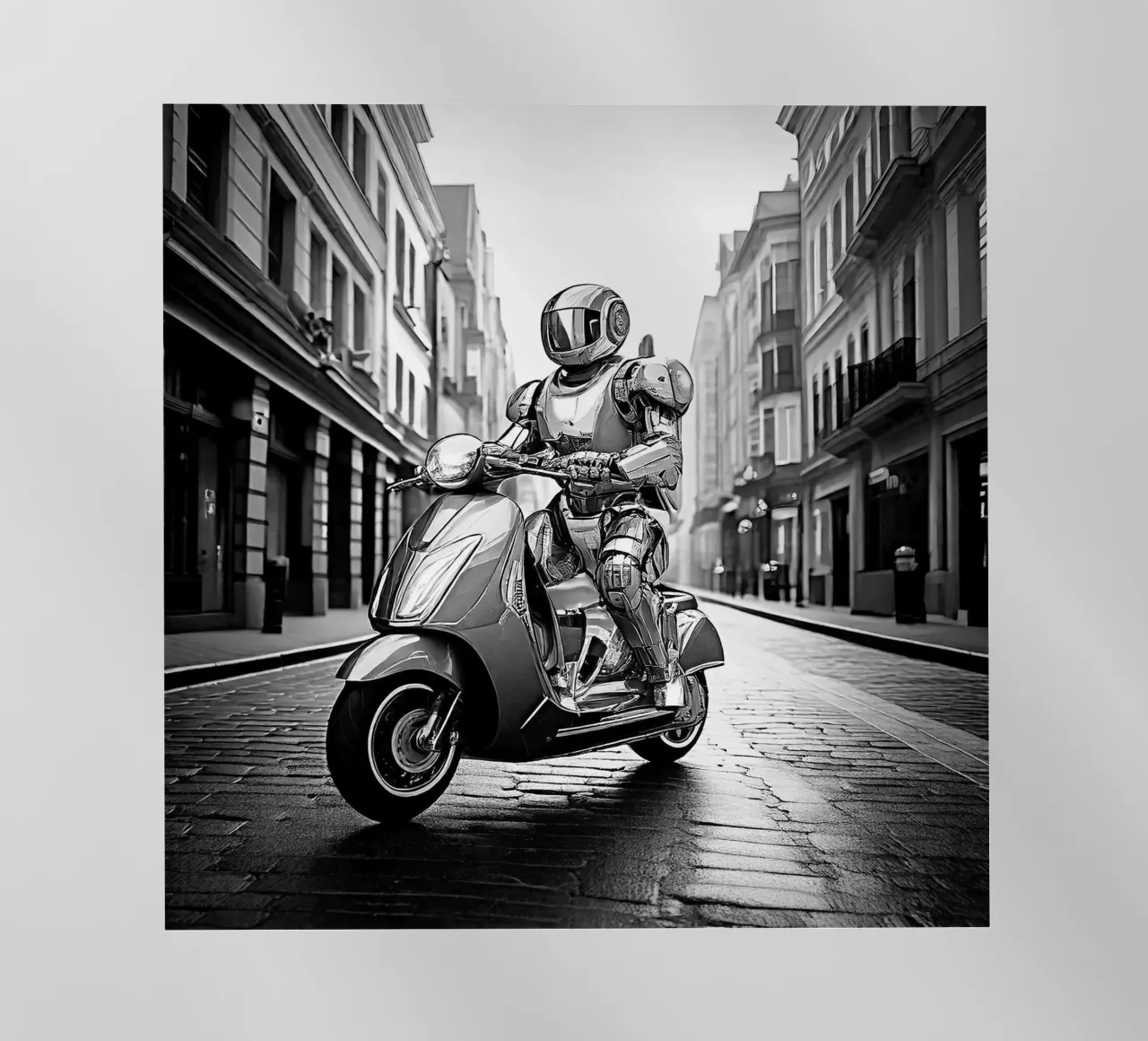 ROBOT EN SCOOTER. Noir et blanc. pellicola backlit da Thierry vobmann photography