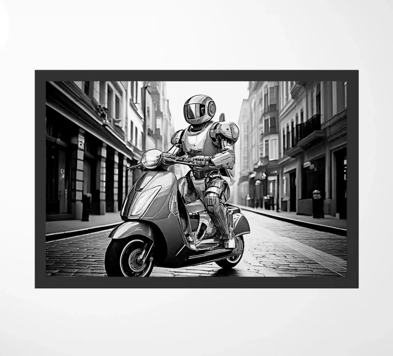 ROBOT EN SCOOTER. Noir et blanc. zerbino da Thierry vobmann photography