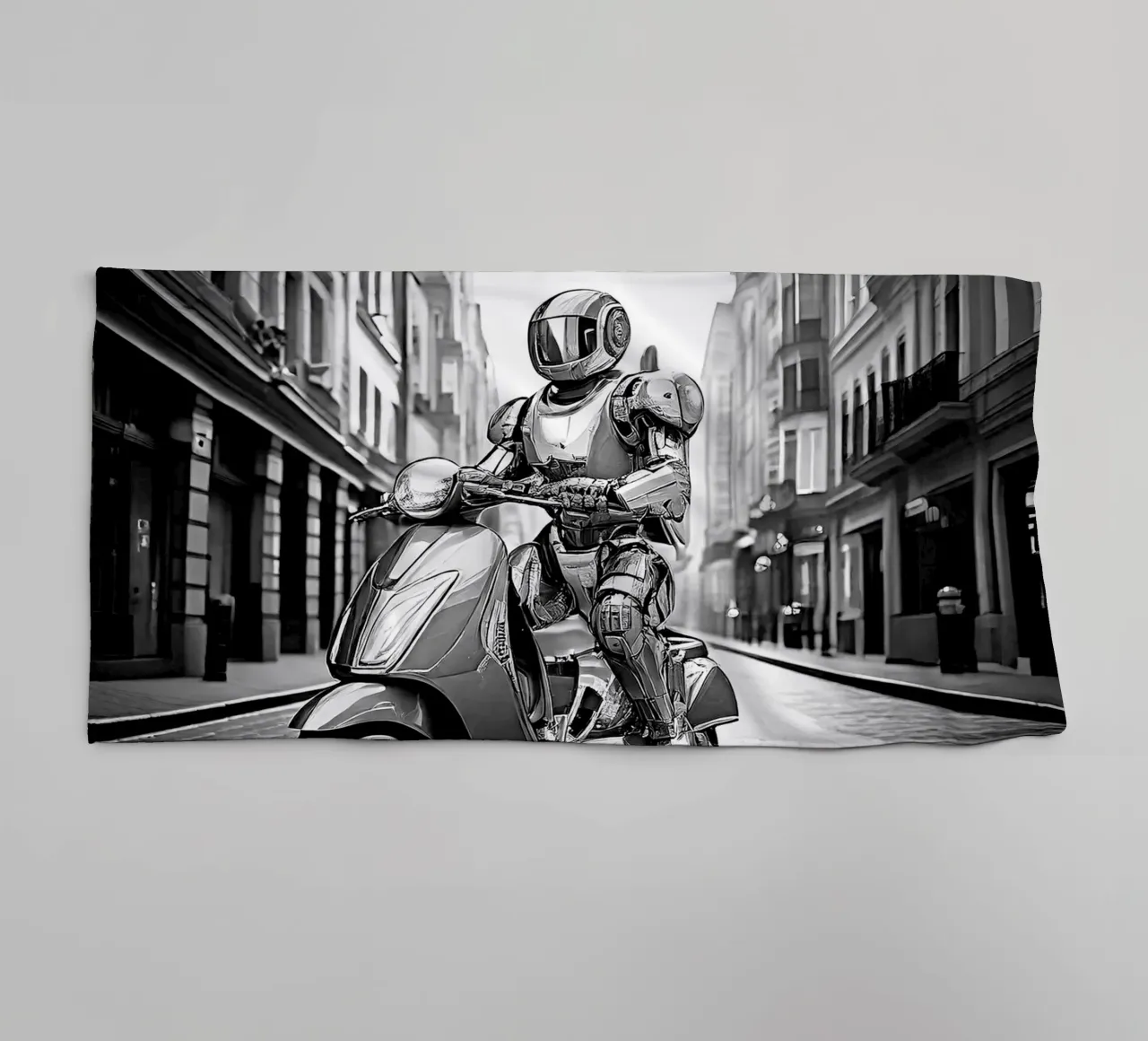 ROBOT EN SCOOTER. Noir et blanc. asciugamano da bagno da Thierry vobmann photography