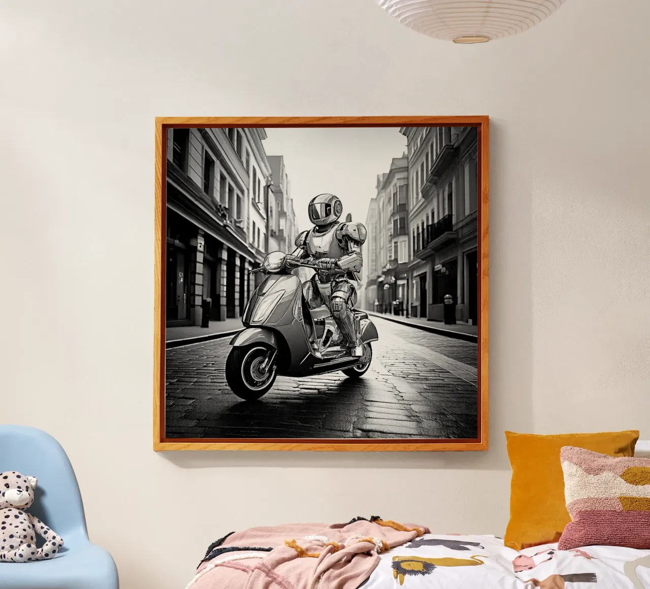 ROBOT EN SCOOTER. Noir et blanc. plexiglass da Thierry vobmann photography