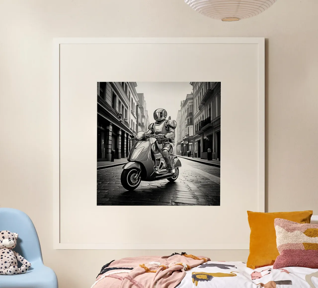 ROBOT EN SCOOTER. Noir et blanc. carta hahnemühle da Thierry vobmann photography