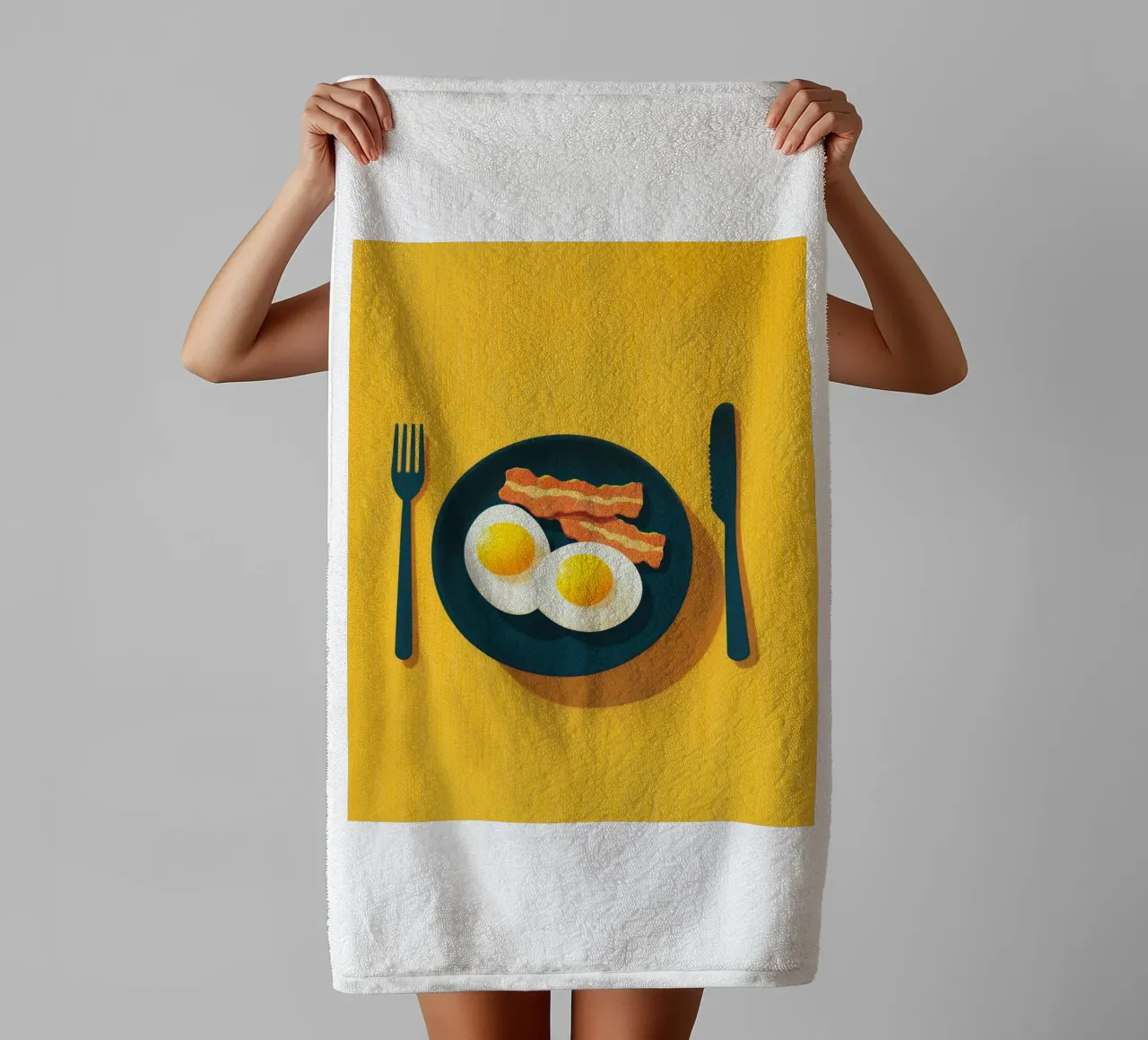 two fried eggs towel by Carinaprint