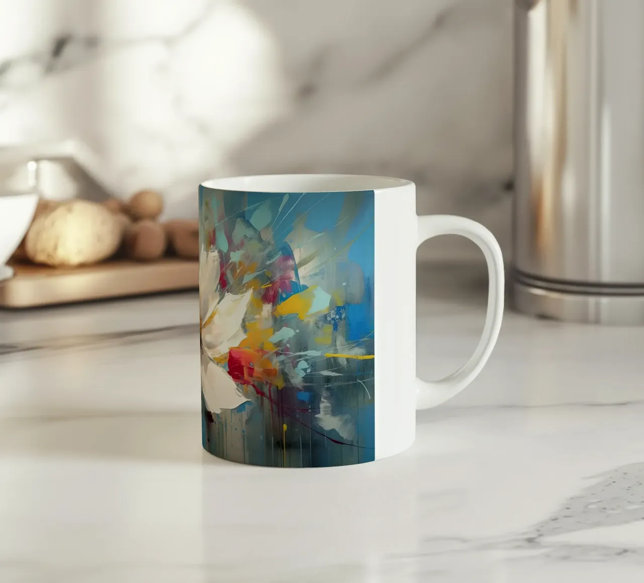 Abstracte witte bloem keramische mok van Imagine