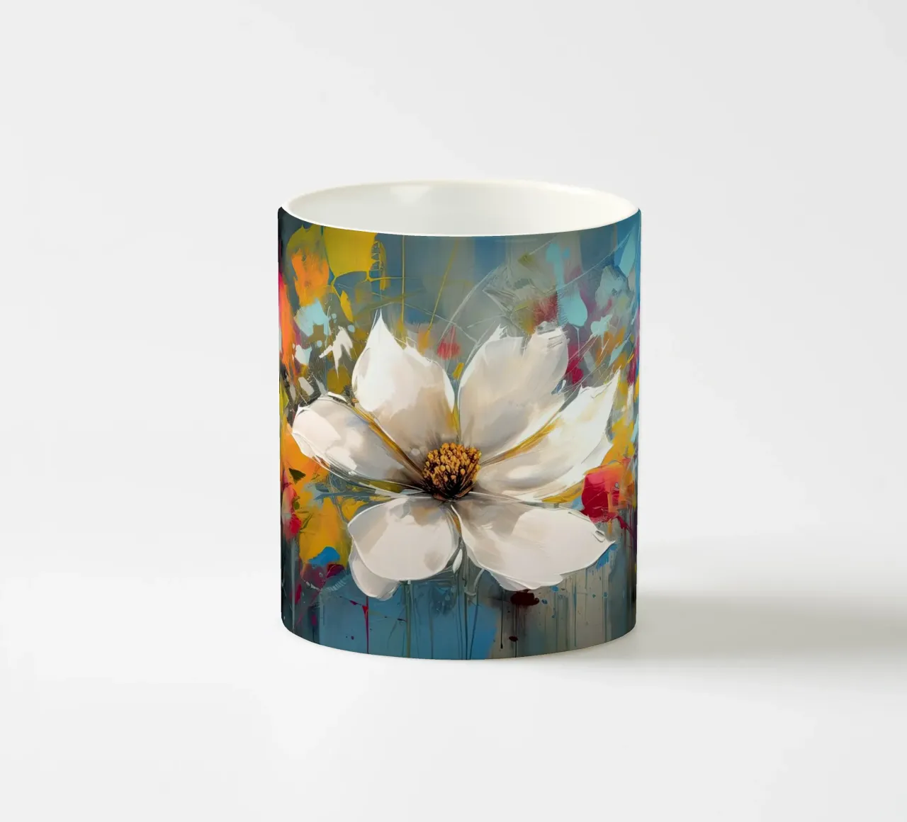 Abstracte witte bloem keramische mok van Imagine