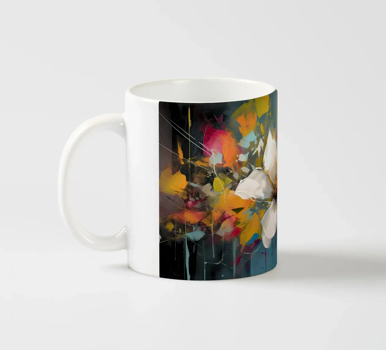 Abstracte witte bloem keramische mok van Imagine