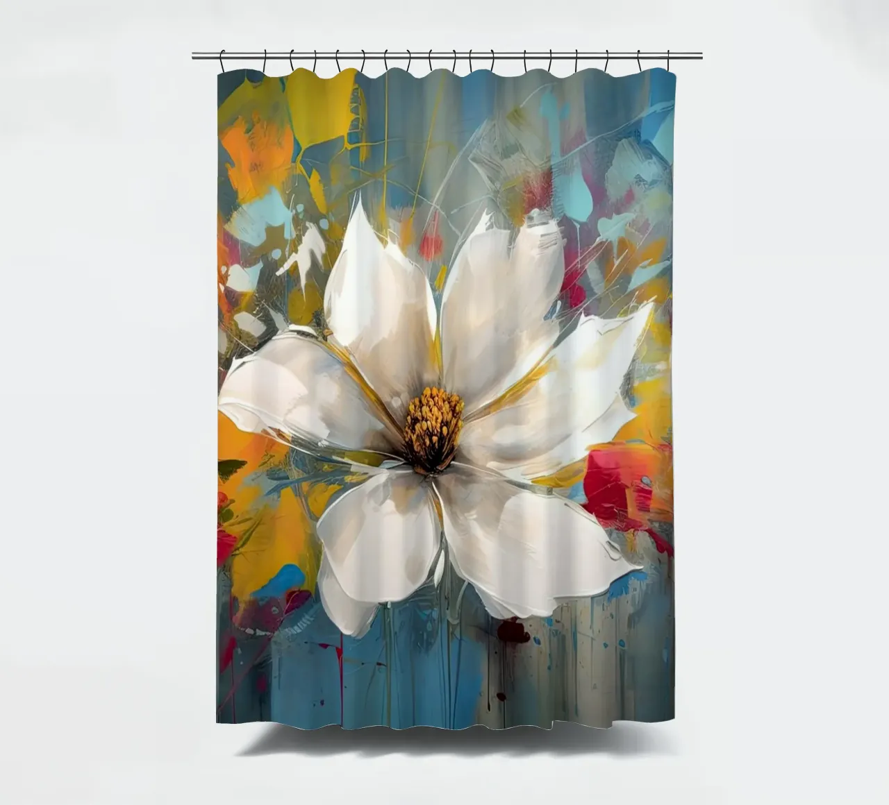 Abstract white flower shower curtain by Imagine
