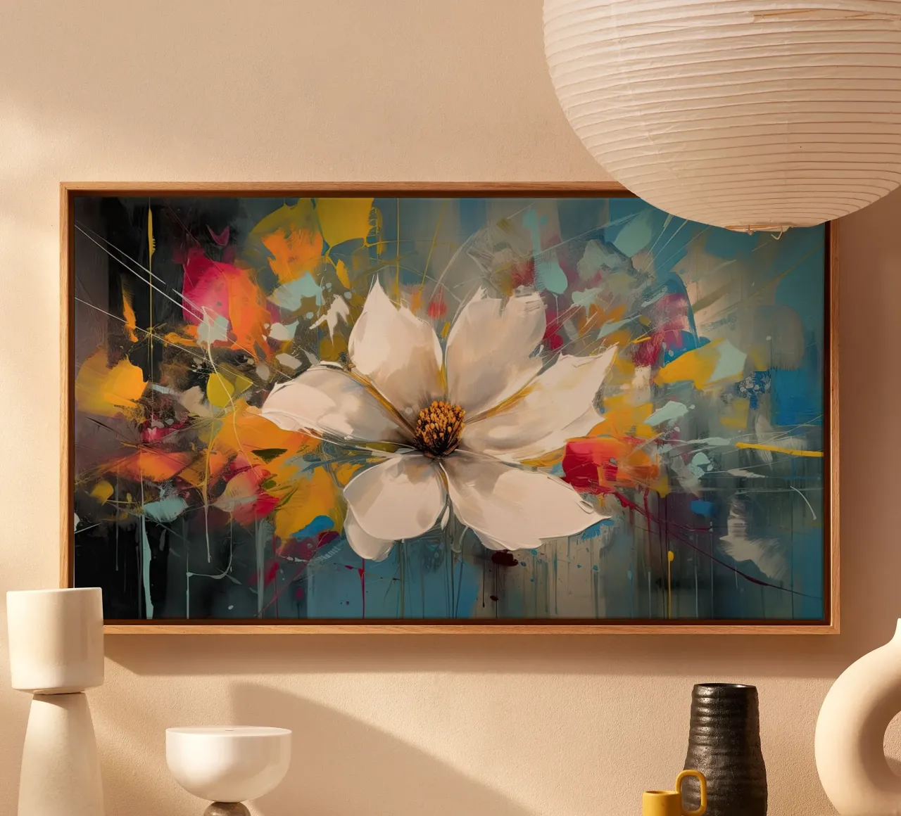 Abstracte witte bloem canvas van Imagine