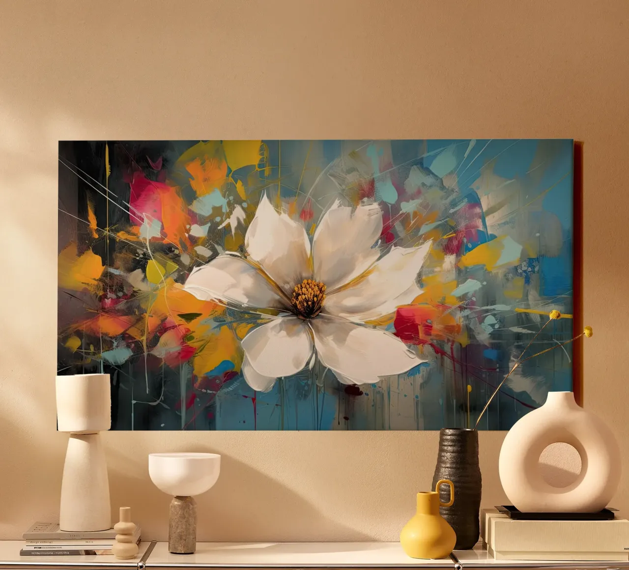 Abstracte witte bloem canvas van Imagine