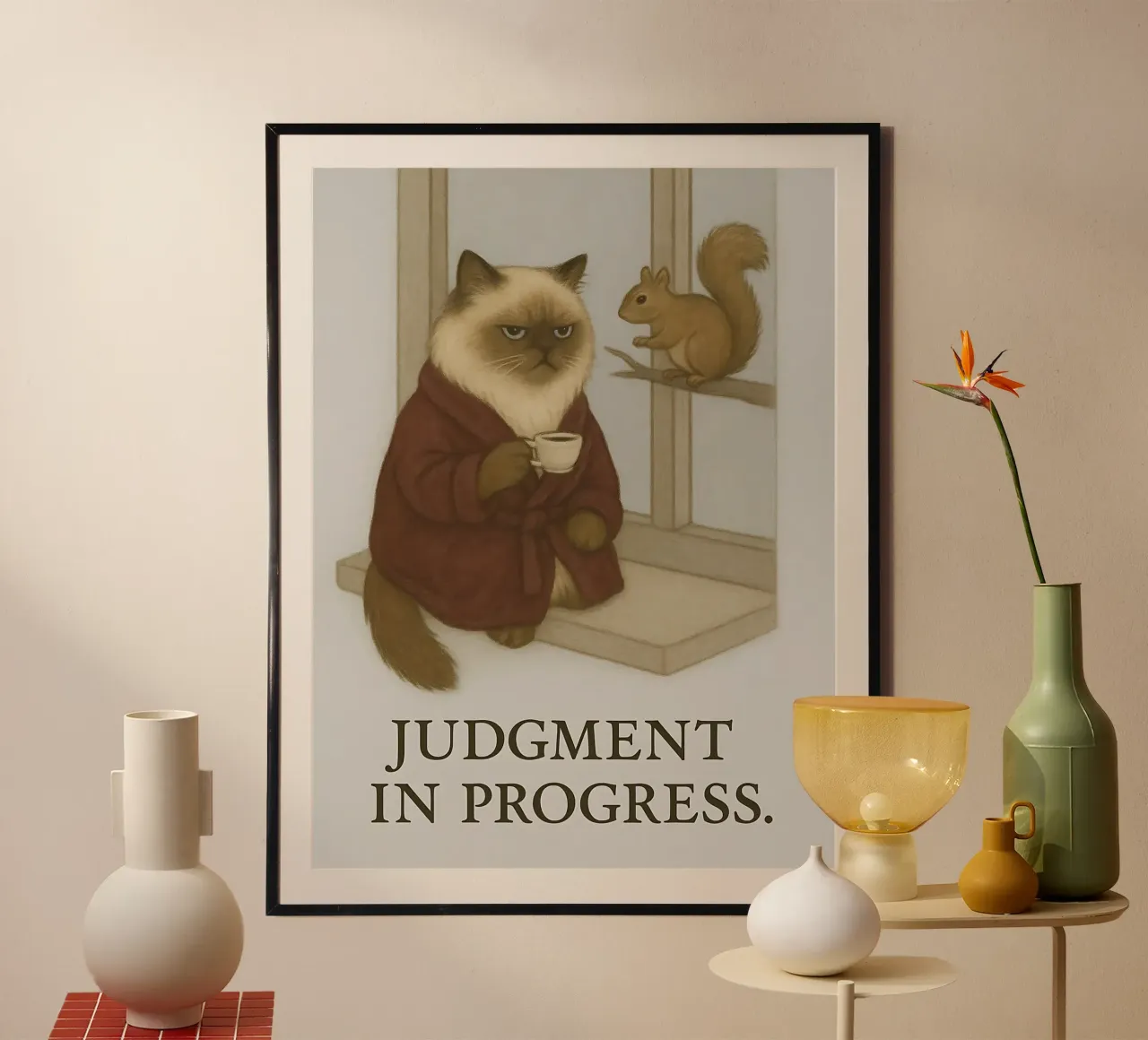 Meme divertente sul gatto himalayano poster con telaio in legno da Funny Humor Art