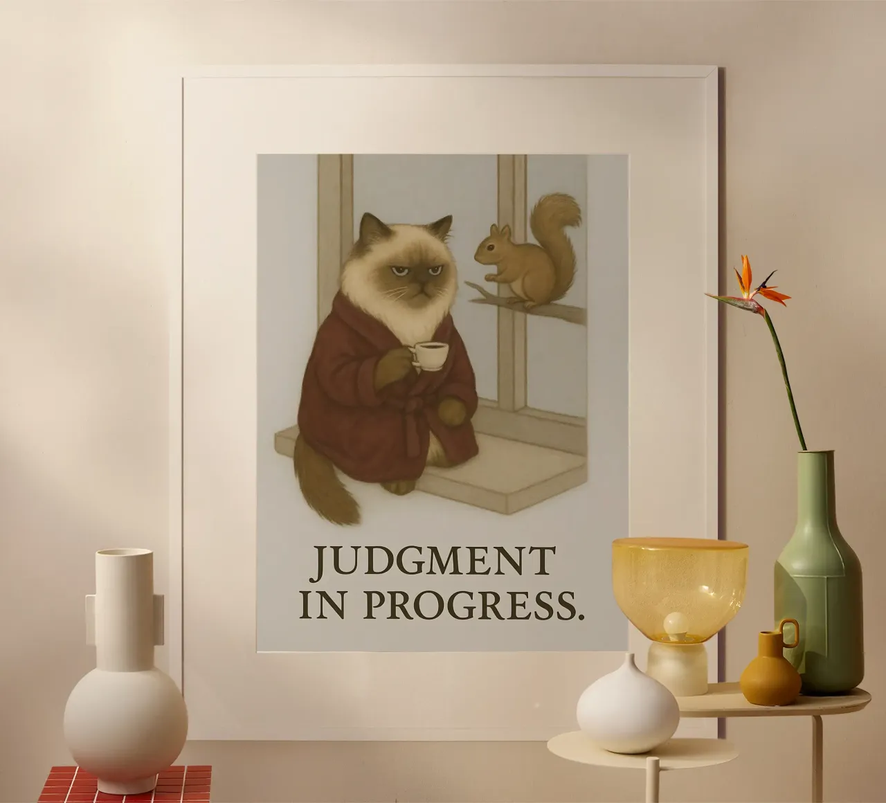 Meme divertente sul gatto himalayano poster con telaio in legno da Funny Humor Art
