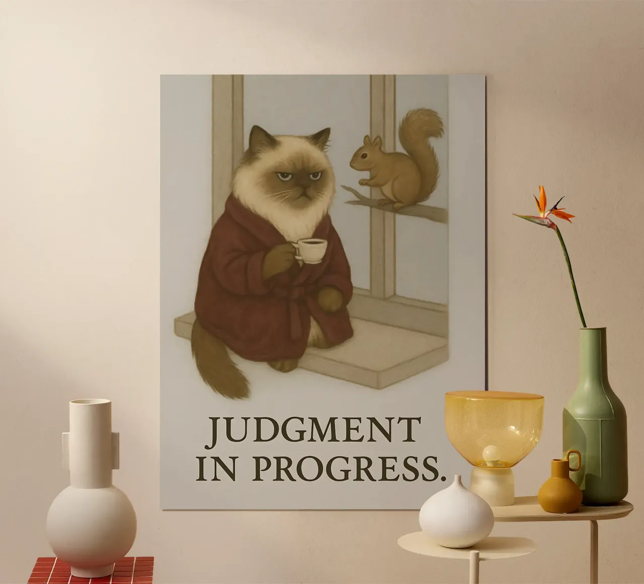 Meme divertente sul gatto himalayano poster con telaio in legno da Funny Humor Art