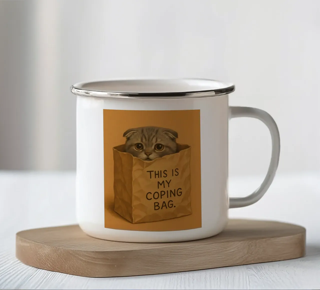 Meme divertente sul gattino Scottish Fold tazza in smalto da Funny Humor Art