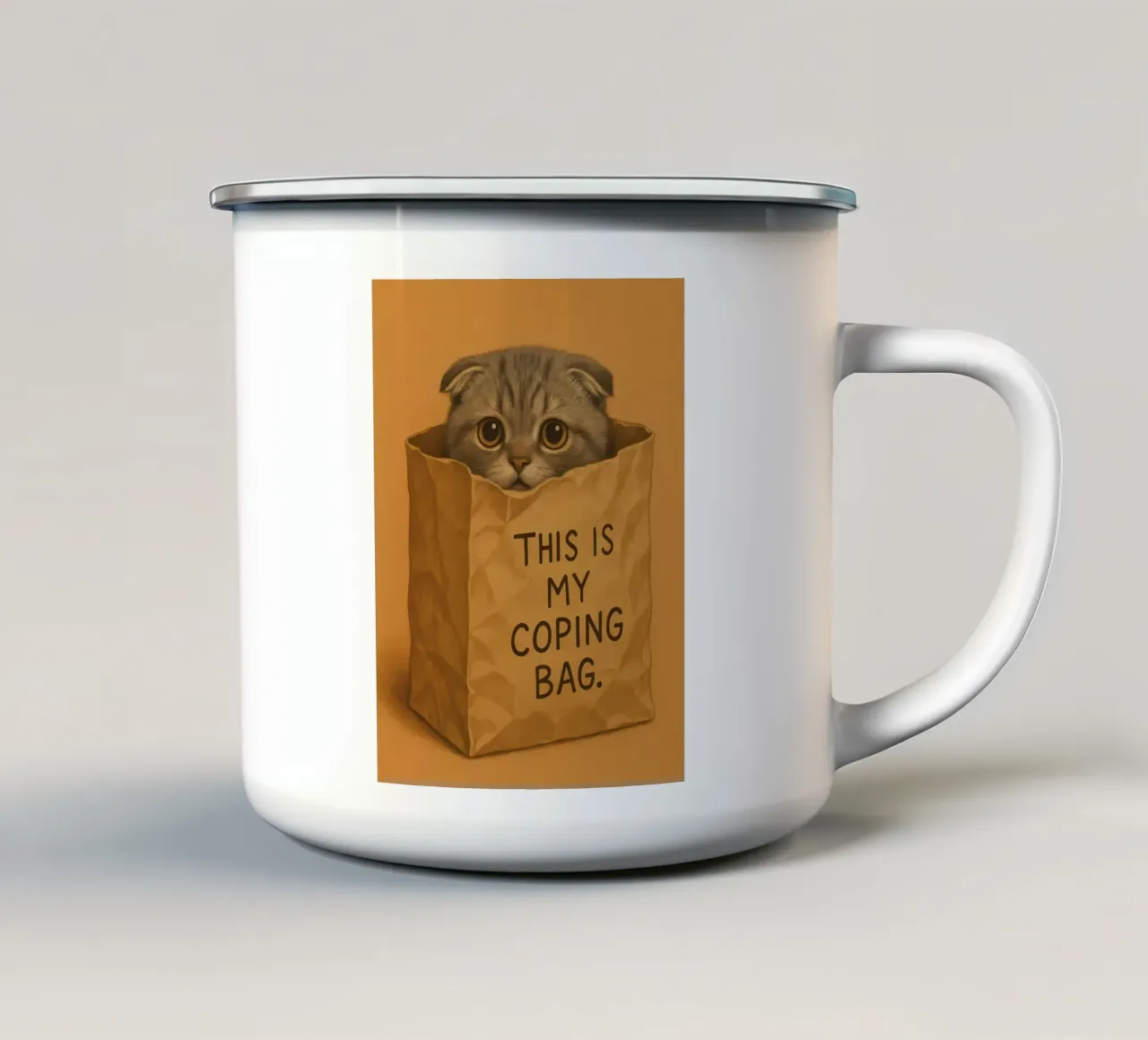 Meme divertente sul gattino Scottish Fold tazza in smalto da Funny Humor Art
