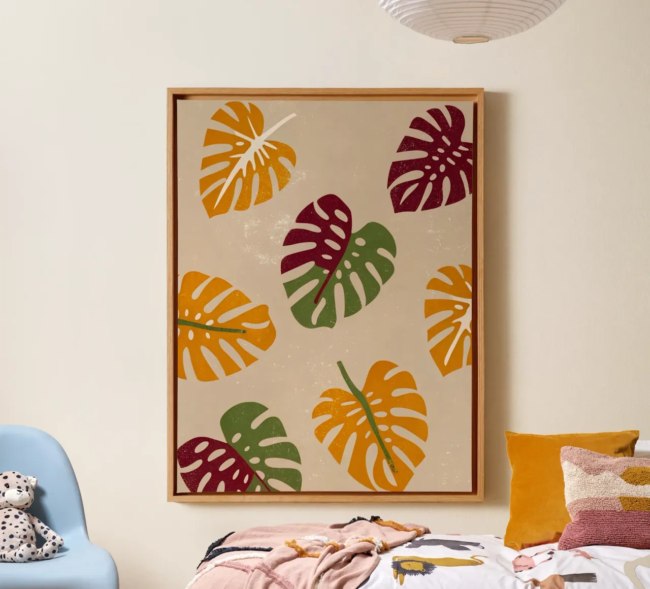 Monstera Retro Pop Bloem canvas met Baklijst van THE LATEST SHOP