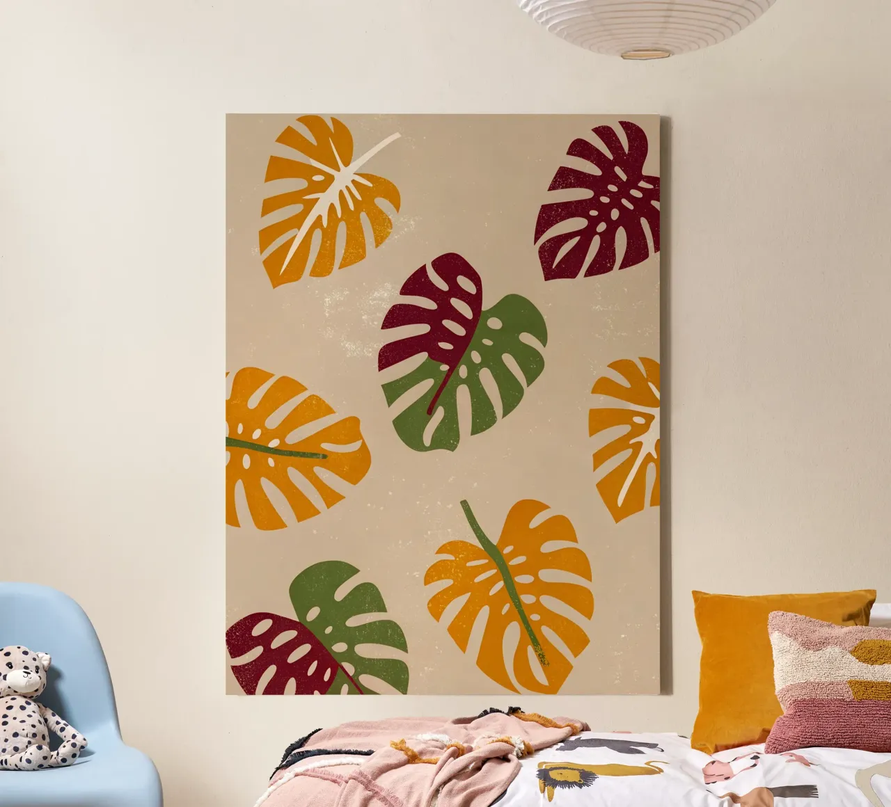Monstera Retro Pop Bloem canvas met Baklijst van THE LATEST SHOP