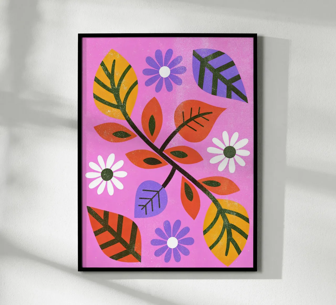 Fiori e foglie retrò pop poster con telaio in alluminio da THE LATEST SHOP