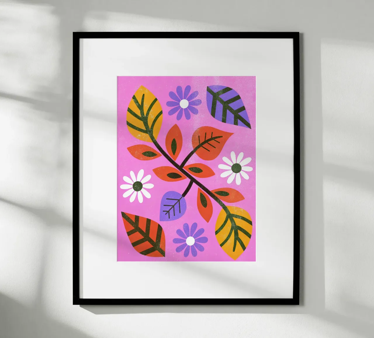 Fiori e foglie retrò pop poster con telaio in alluminio da THE LATEST SHOP