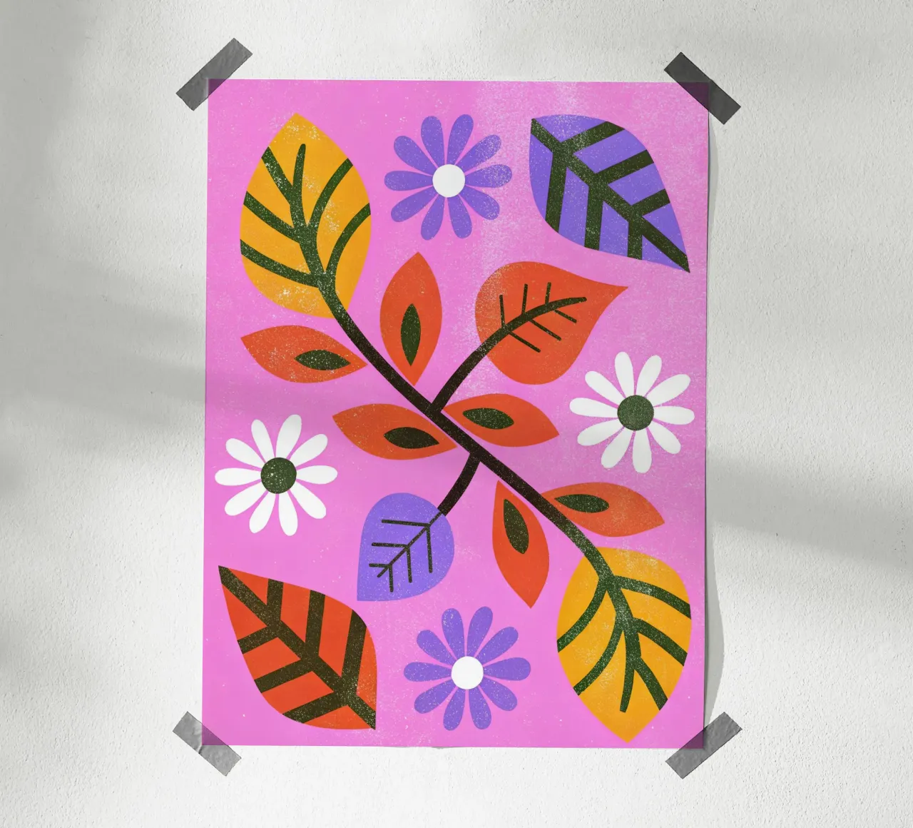 Fiori e foglie retrò pop poster con telaio in alluminio da THE LATEST SHOP